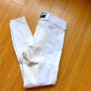 Women's White Grip Riding Breeches with Decorative Waistband